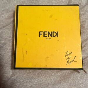 Fendi Yellow Box with Signature and white bag strap